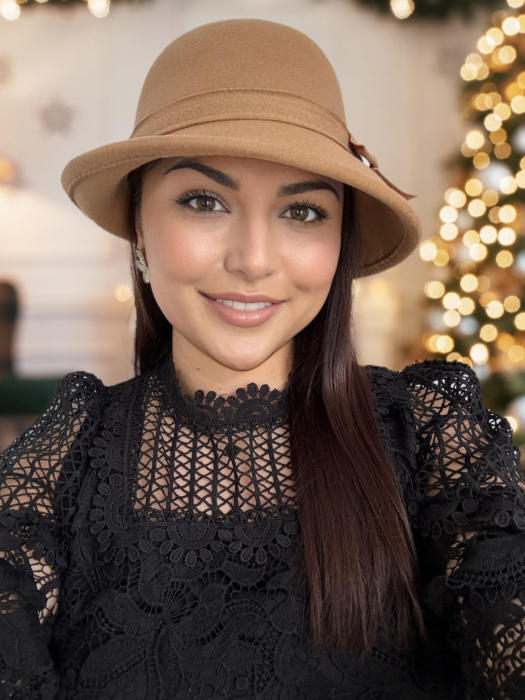 Palarie eleganta cu boruri chic si funda ARONIA (MARO cappuccino) - marime unica, reglabila [2]