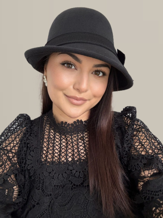 Palarie eleganta cu boruri chic si funda ARONIA (NEGRU) - marime unica, reglabila [3]