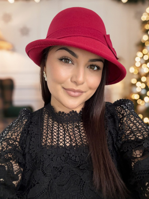 Palarie eleganta cu boruri chic si funda ARONIA (ROSU) - marime unica, reglabila [3]