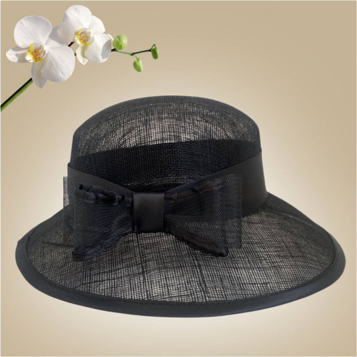 Palarie soare de lux din sisal cu funda din satin AURORA LUX (NEGRU) - marime unica, reglabila [4]