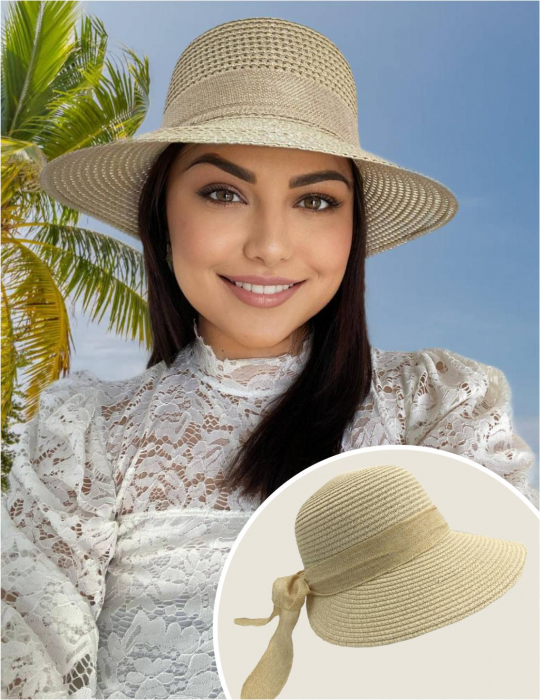 Palarie dama boruri medii tip sapcuta LORELAI-palarie crem, reglabila [2]