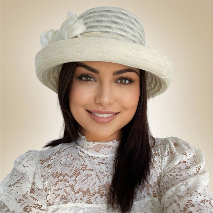 Palarie dama boruri cu boruri rulate CARLA-palarie crem, reglabila [3]