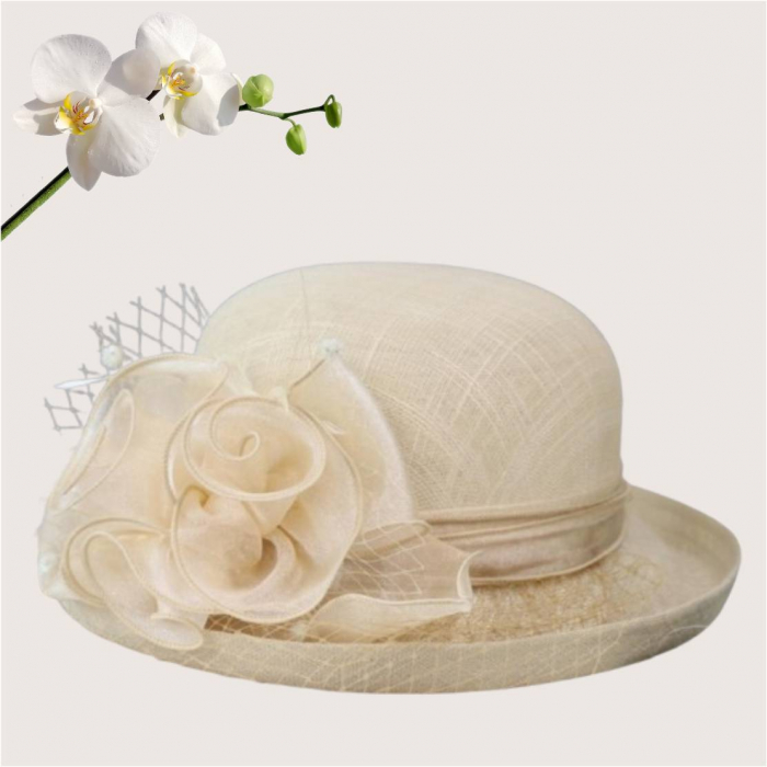 Palarie dama boruri rulate Elenia-palarie crem, reglabila [3]