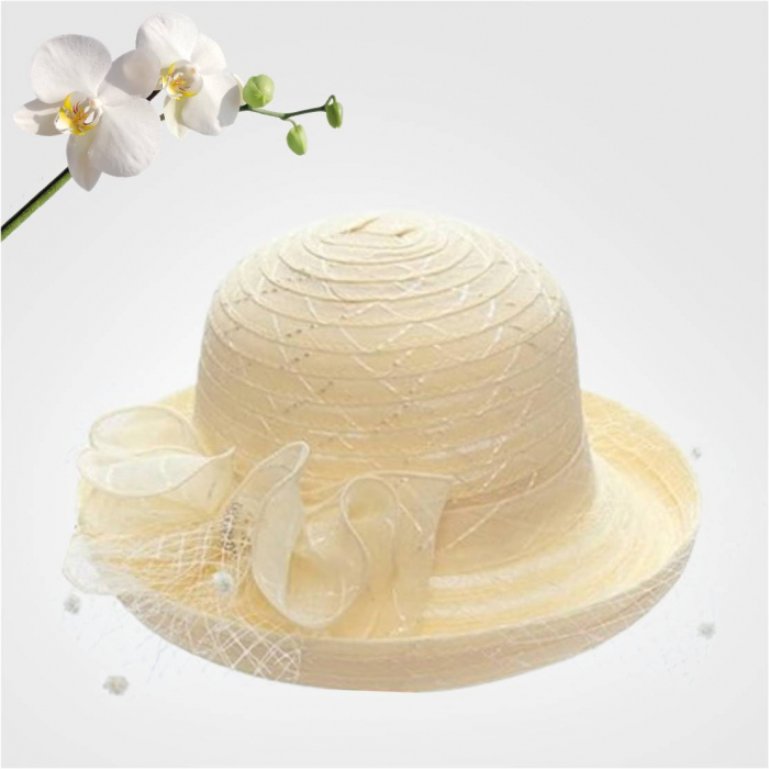 Palarie dama din organza cu voaleta CELESTIA crem, reglabila [3]