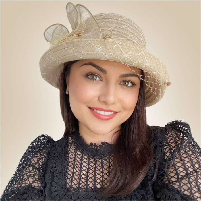 Palarie dama din organza cu voaleta CELESTIA crem, reglabila [2]