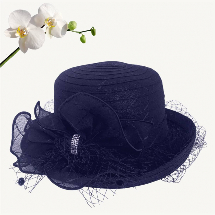 Palarie dama din organza cu voaleta CELESTIA CHIC bleumarin, reglabila [4]