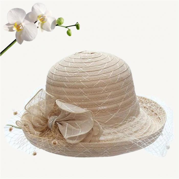 Palarie dama din organza cu voaleta CELESTIA CHIC crem, reglabila [4]