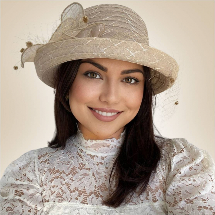 Palarie dama din organza cu voaleta CELESTIA CHIC crem, reglabila [3]