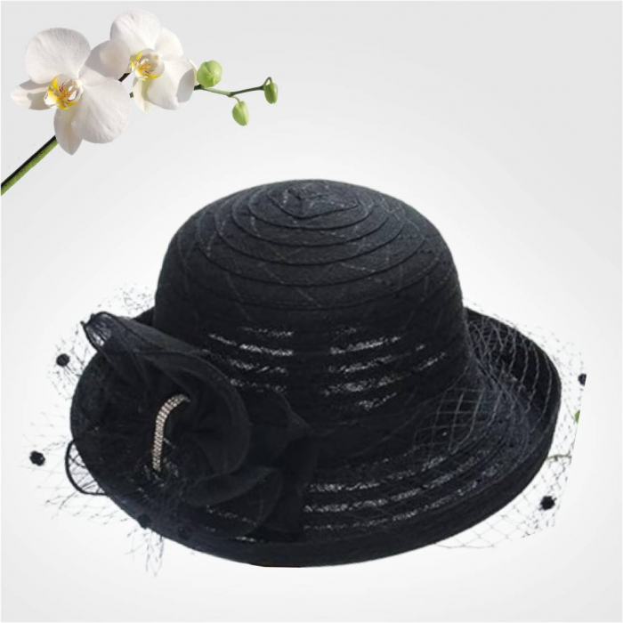 Palarie dama din organza cu voaleta CELESTIA negru, reglabila [3]