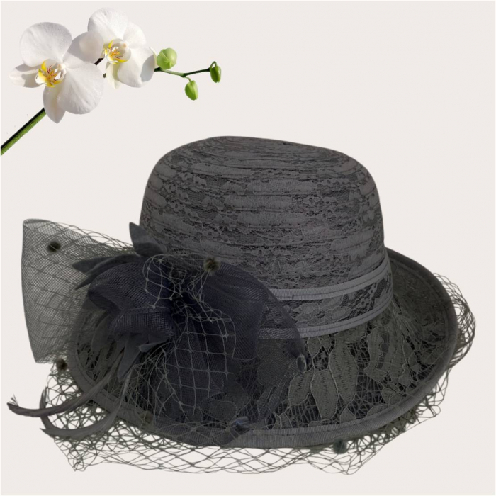 Palarie dama din organza cu voaleta CELESTIA LUX negru, reglabila [4]