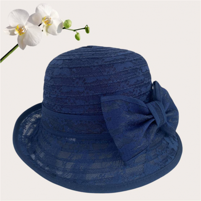 Palarie dama din organza dantelata cu flori ANTONIA LUX-palarie bleumarin, reglabila [4]