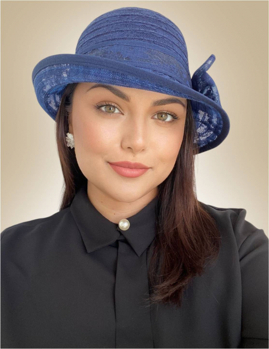 Palarie dama din organza dantelata cu flori ANTONIA LUX-palarie bleumarin, reglabila [2]