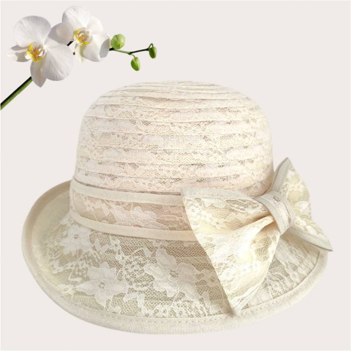 Palarie dama din organza dantelata cu flori ANTONIA LUX-palarie crem, reglabila [4]