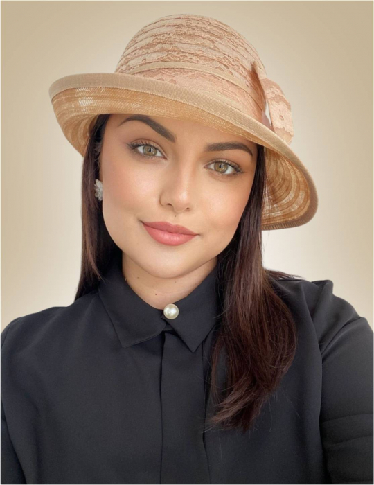 Palarie dama din organza dantelata cu flori ANTONIA LUX-palarie maro, reglabila [2]