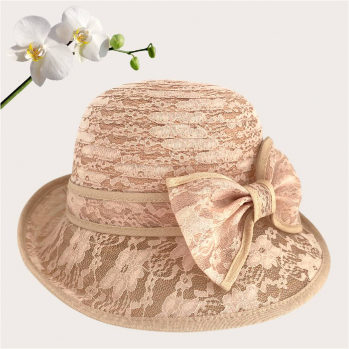 Palarie dama din organza dantelata cu flori ANTONIA LUX-palarie maro, reglabila [4]