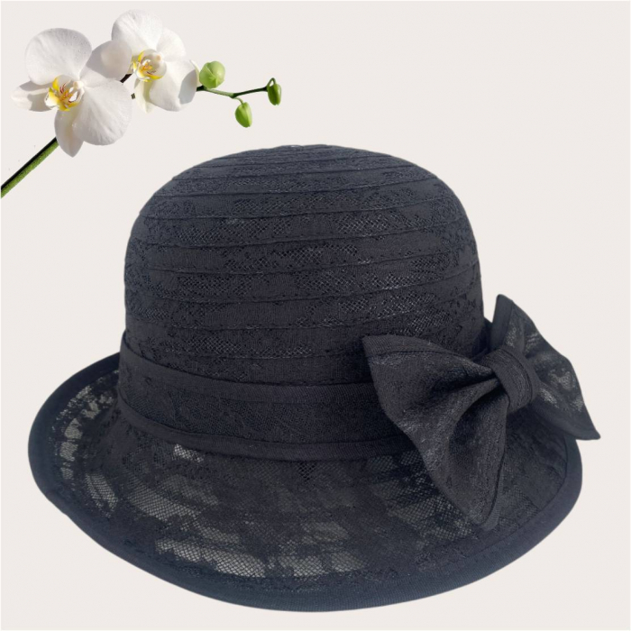 Palarie dama din organza dantelata cu flori ANTONIA LUX-palarie neagra, reglabila [3]