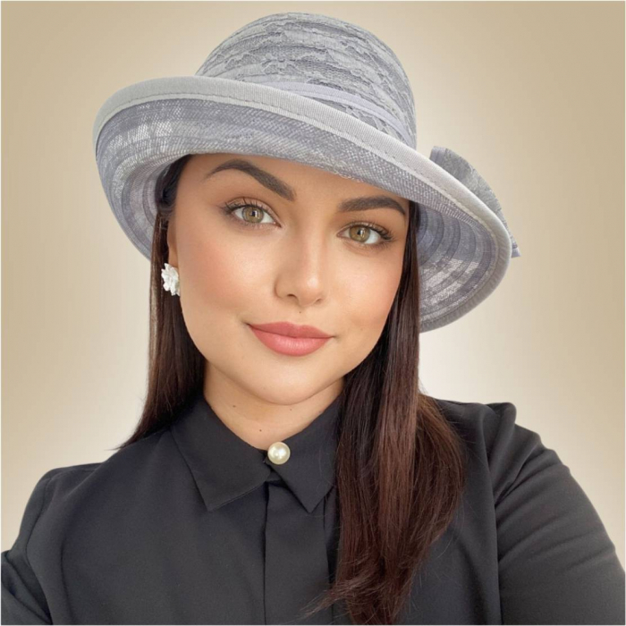 Palarie dama din organza dantelata cu flori ANTONIA LUX-palarie gri, reglabila [3]