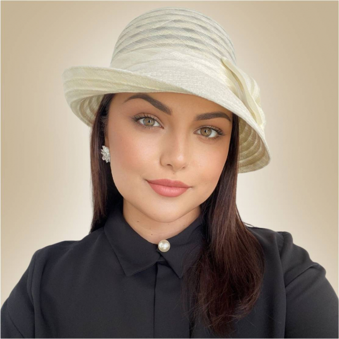 Palarie dama din organza dantelata ELIZE LUX-palarie crem, reglabila [2]