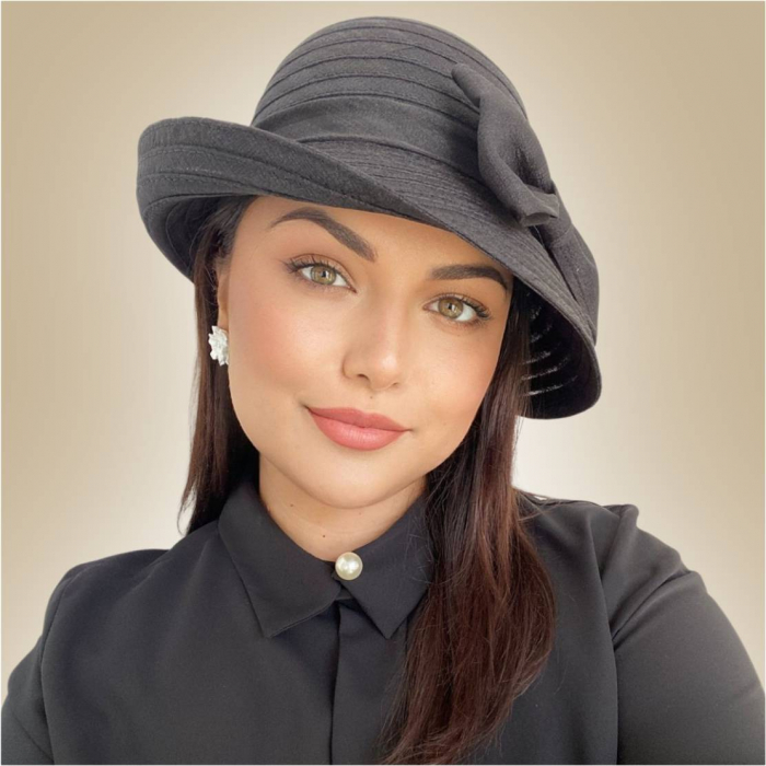 Palarie dama din organza dantelata ELIZE LUX-palarie negru, reglabila [2]