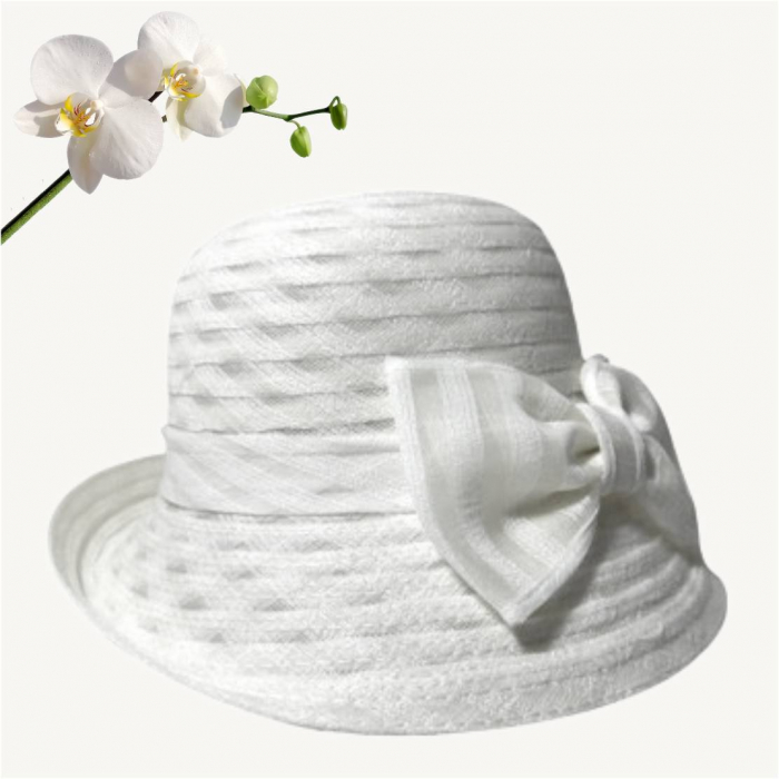 Palarie dama din organza dantelata ELIZE LUX-palarie alba, reglabila [3]