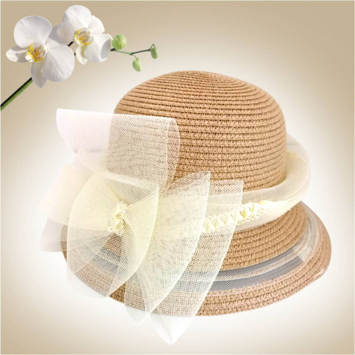 Palarie dama din crinolina  pe margine MISS AMERICA-palarie crem, reglabila [4]