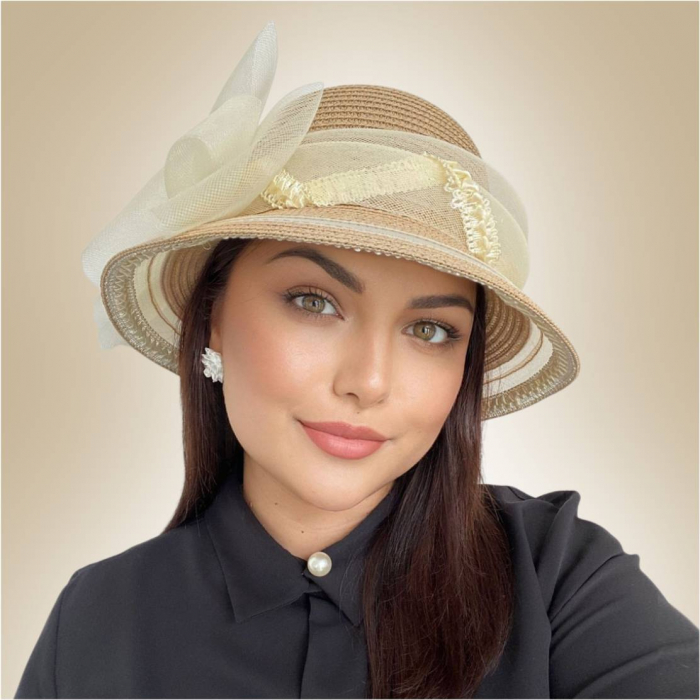 Palarie dama din crinolina  pe margine MISS AMERICA-palarie crem, reglabila [3]