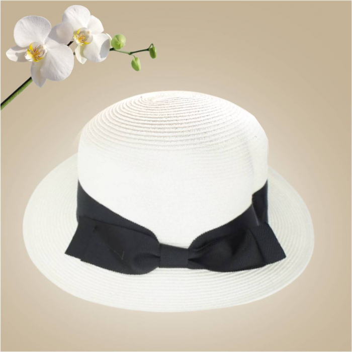 Palarie dama  tip canotiera cu funda neagra ZINA CHIC -palarie alb, reglabila [3]