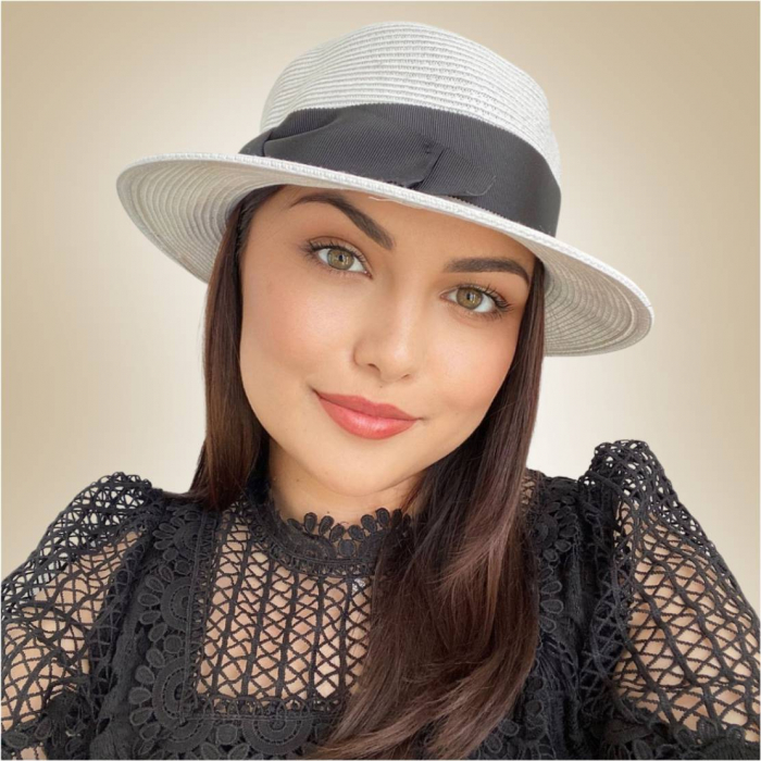 Palarie dama  tip canotiera cu funda neagra ZINA CHIC -palarie alb, reglabila [2]