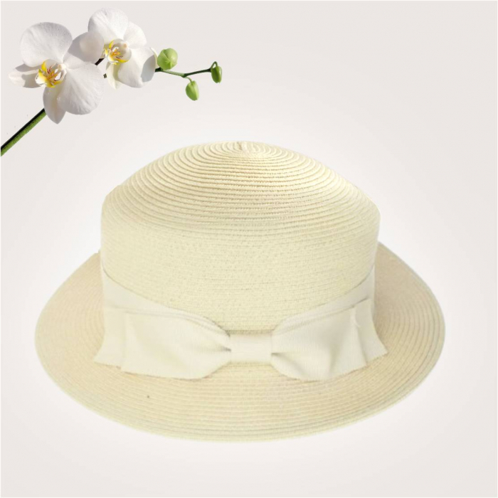 Palarie dama  tip canotiera cu funda neagra ZINA CHIC-palarie crem, reglabila [3]