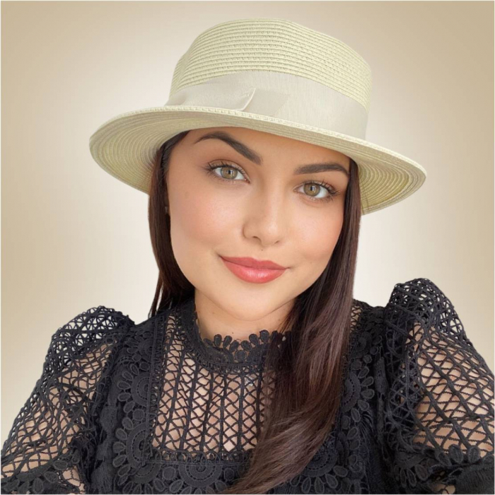 Palarie dama  tip canotiera cu funda neagra ZINA CHIC-palarie crem, reglabila [2]