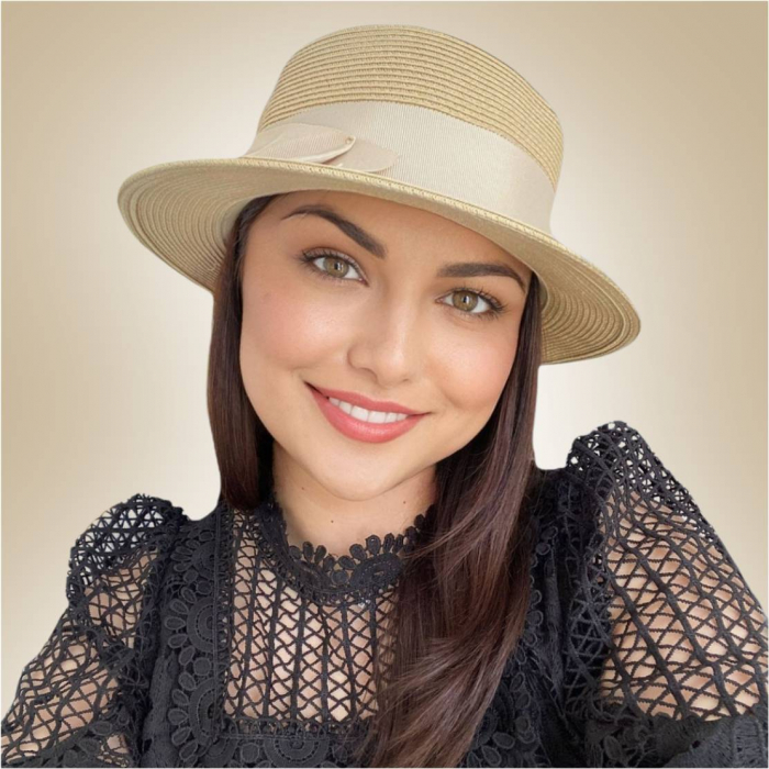 Palarie dama  tip canotiera cu funda neagra ZINA CHIC-palarie crem, reglabila [2]