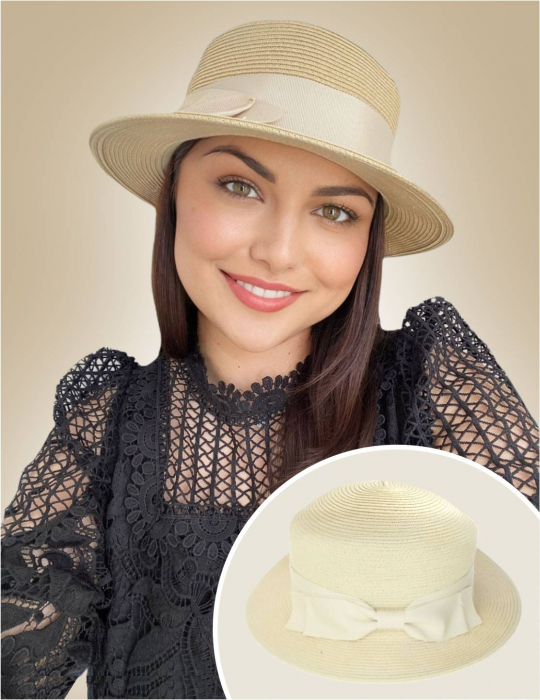 Palarie dama  tip canotiera cu funda neagra ZINA CHIC-palarie crem, reglabila [1]
