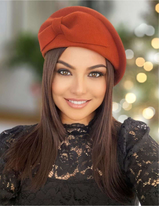 Palarie toca din fetru lux cu funda eleganta PRINCESS LUX (CARAMIZIU) - marime unica, reglabila [1]