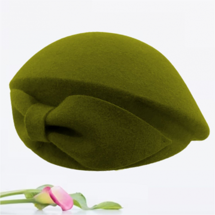 Palarie toca din fetru lux cu funda eleganta PRINCESS LUX (KAKI) - marime unica, reglabila [3]