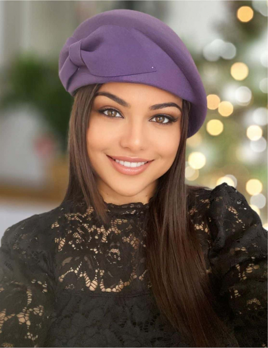 Palarie toca din fetru lux cu funda eleganta PRINCESS LUX (MOV) - marime unica, reglabila [1]