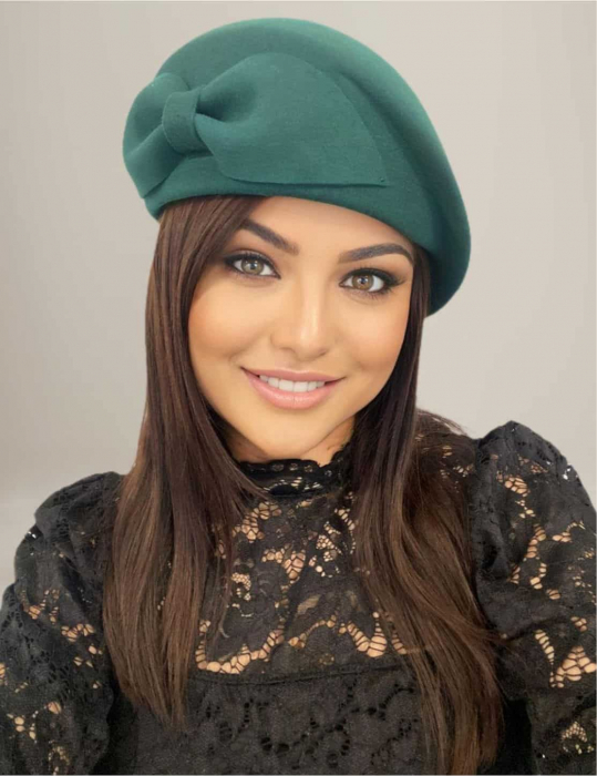 Palarie toca din fetru lux cu funda eleganta PRINCESS LUX (VERDE persan) - marime unica, reglabila [2]