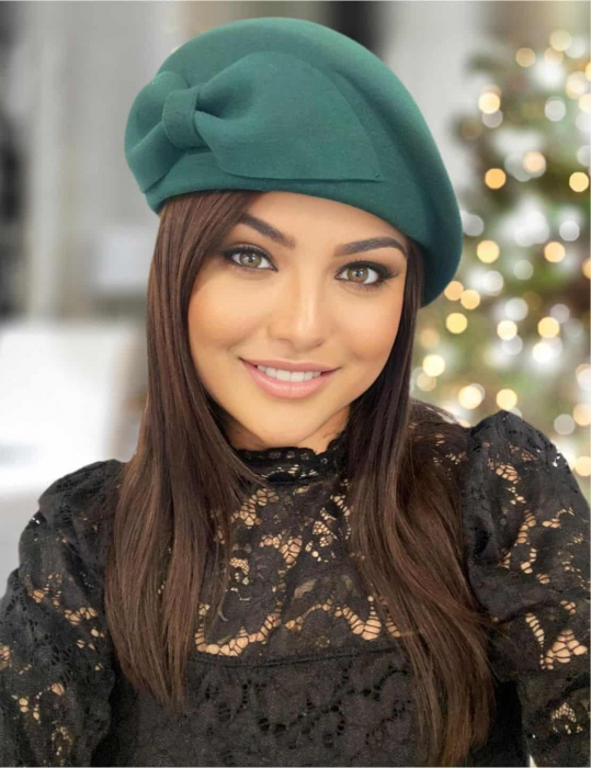 Palarie toca din fetru lux cu funda eleganta PRINCESS LUX (VERDE persan) - marime unica, reglabila [1]