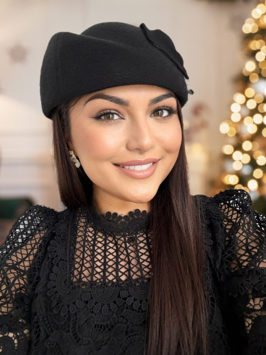 Palarii dama tip toca din fetru lux CALLIA LUX (NEGRU) - marime unica, reglabila [2]