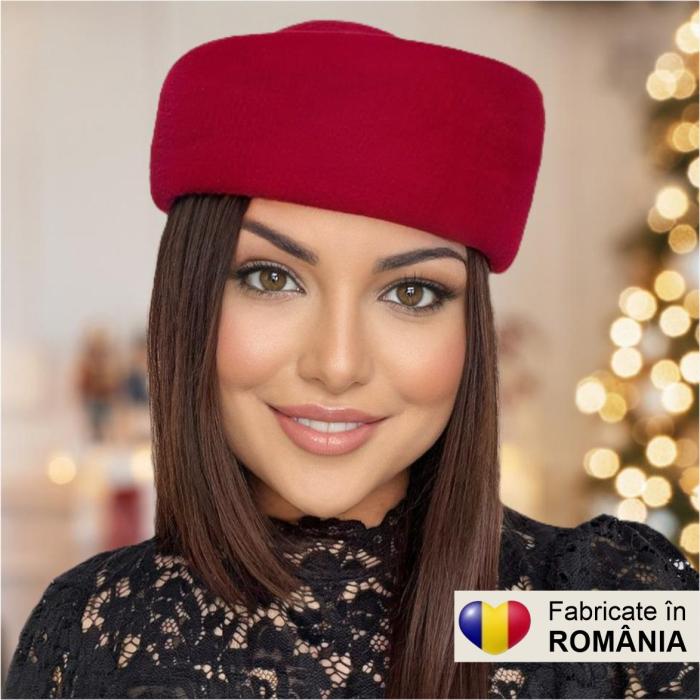 Palarii dama tip toca din fetru lux CONTESA LUX (ROSU imperial) - marime unica, reglabila [5]