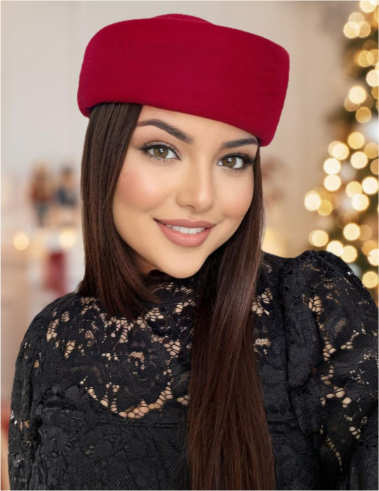 Palarii dama tip toca din fetru lux CONTESA LUX (ROSU imperial) - marime unica, reglabila [2]