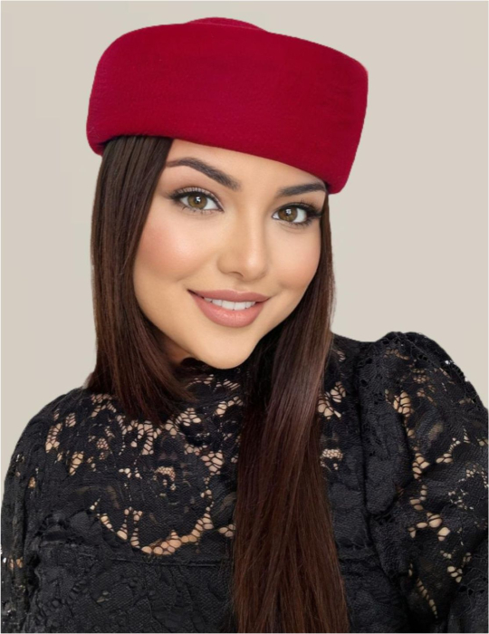 Palarii dama tip toca din fetru lux CONTESA LUX (ROSU imperial) - marime unica, reglabila [4]