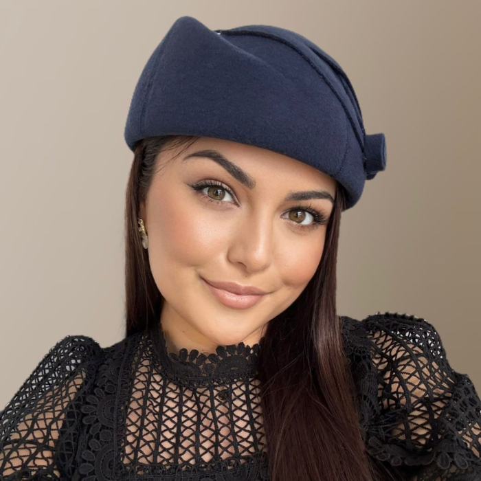 Palarii dama tip toca din fetru lux LEYLA LUX (BLEUMARIN) - marime unica, reglabila [6]