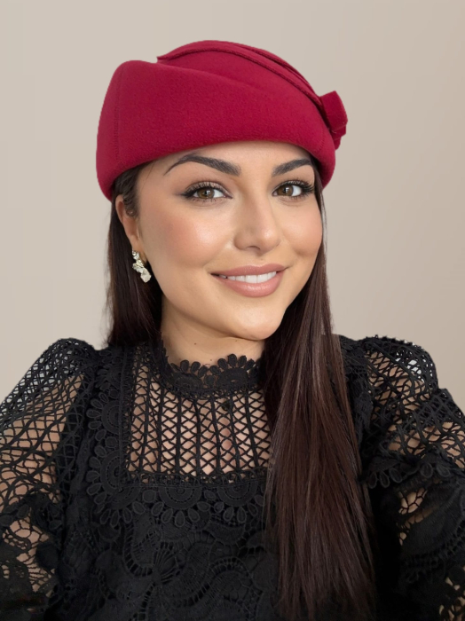 Palarii dama tip toca din fetru lux LEYLA LUX (ROSU trandafiriu) - marime unica, reglabila [3]