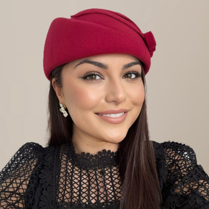 Palarii dama tip toca din fetru lux LEYLA LUX (ROSU trandafiriu) - marime unica, reglabila [6]