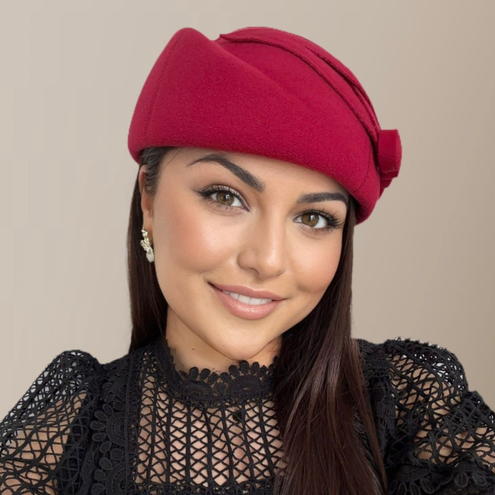 Palarii dama tip toca din fetru lux LEYLA LUX (ROSU trandafiriu) - marime unica, reglabila [7]