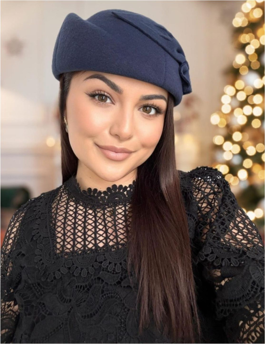 Palarii dama tip toca din fetru lux PARISIENNE LUX (BLEUMARIN) - marime unica, reglabila [2]