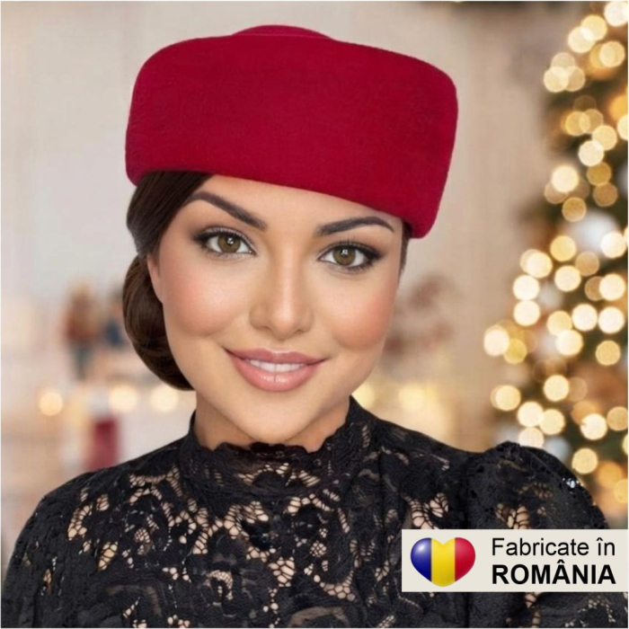 Palarii toca din fetru lux STEWARDESA CHIC (ROSU imperial) - marime unica, REGLABILA [5]