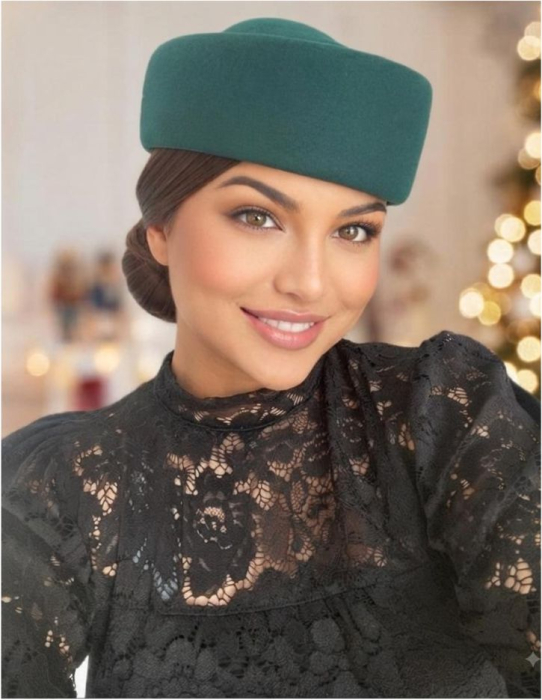 Palarii toca din fetru lux STEWARDESA CHIC (VERDE persan) - marime unica, REGLABILA [2]