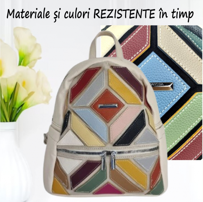 Rucsac elegant de dama Silvia Chic B (MULTICOLOR cu fond CREM) [4]