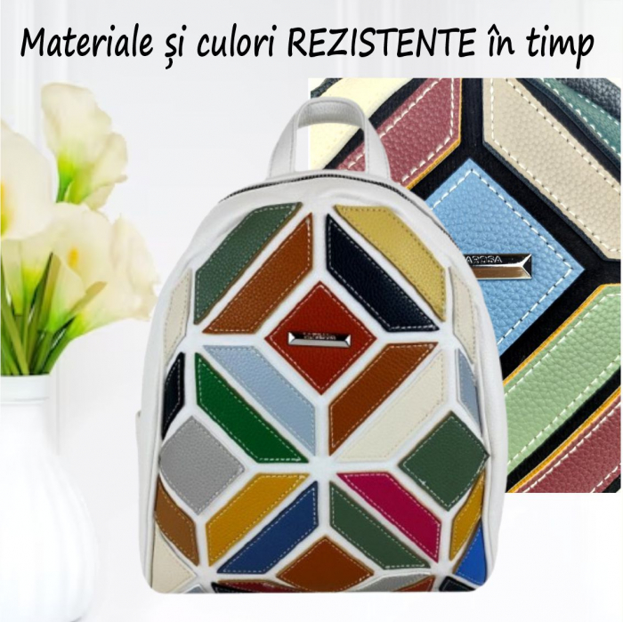Rucsac elegant de dama Silvia Chic (MULTICOLOR cu fond ALB) [4]